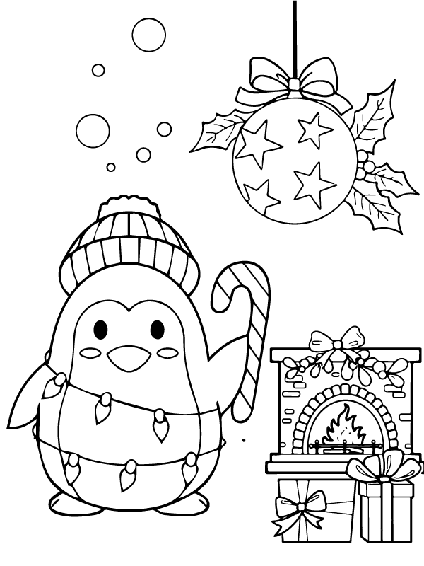 Christmas Penguin and Star Moon Light Coloring Page - Free Printable ...