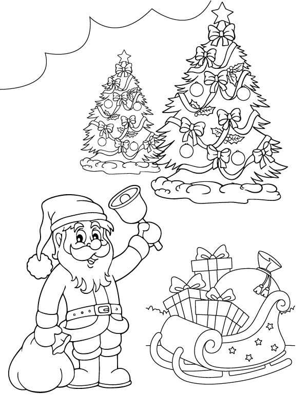 Happy Santa Claus on Sleigh Coloring Page - Free Printable Coloring ...