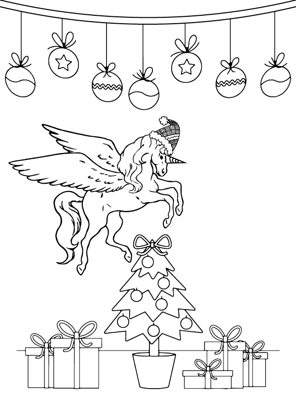 Christmas Tree And Unicorn Coloring Pages