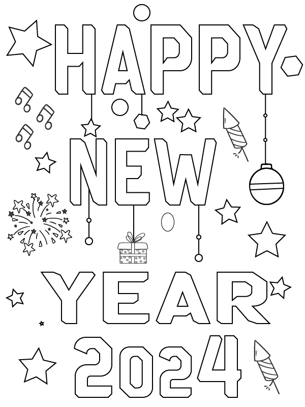 Happy New Year 2024 Coloring Pages