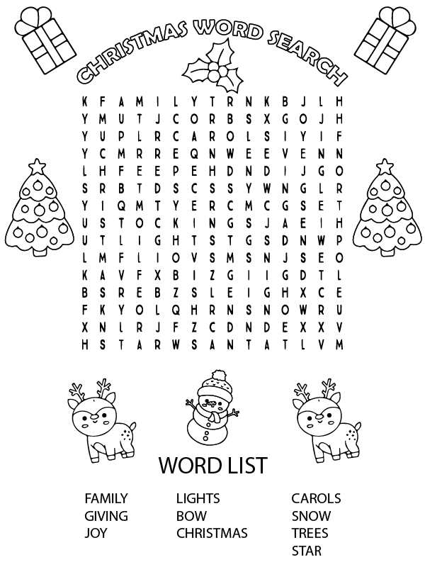 Downloadable Christmas Word Search Färbung Seite - Kostenlose druckbare ...