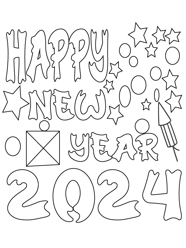 Happy New Year 2024 Coloring Page