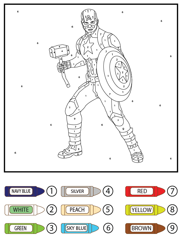 Avengers Color By Number Coloring Page