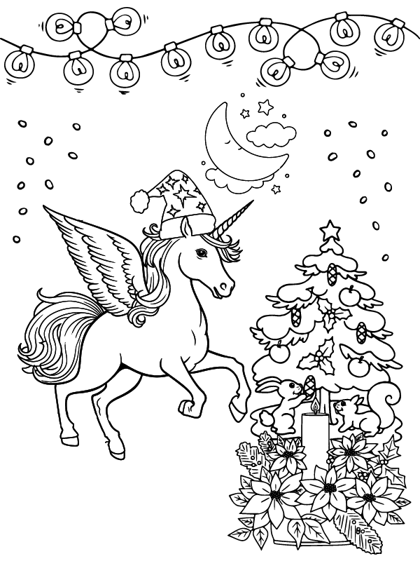 Santa and Christmas Unicorn Färbung Seite - Kostenlose druckbare ...