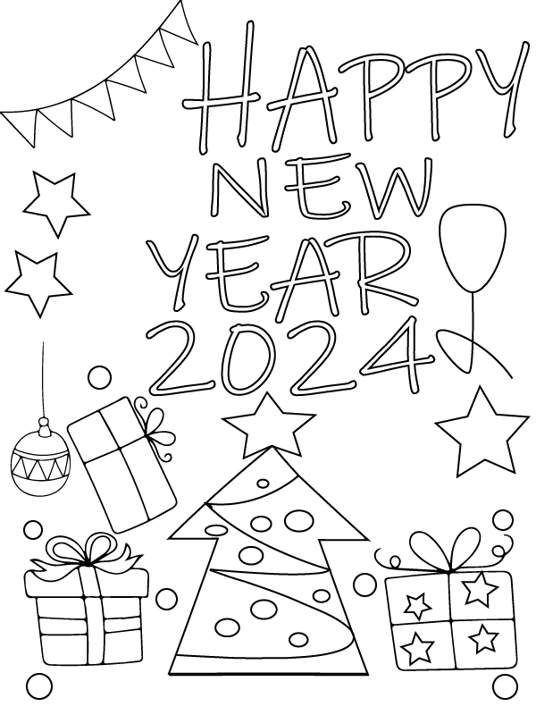 Happy New Year 2024 Coloring Page