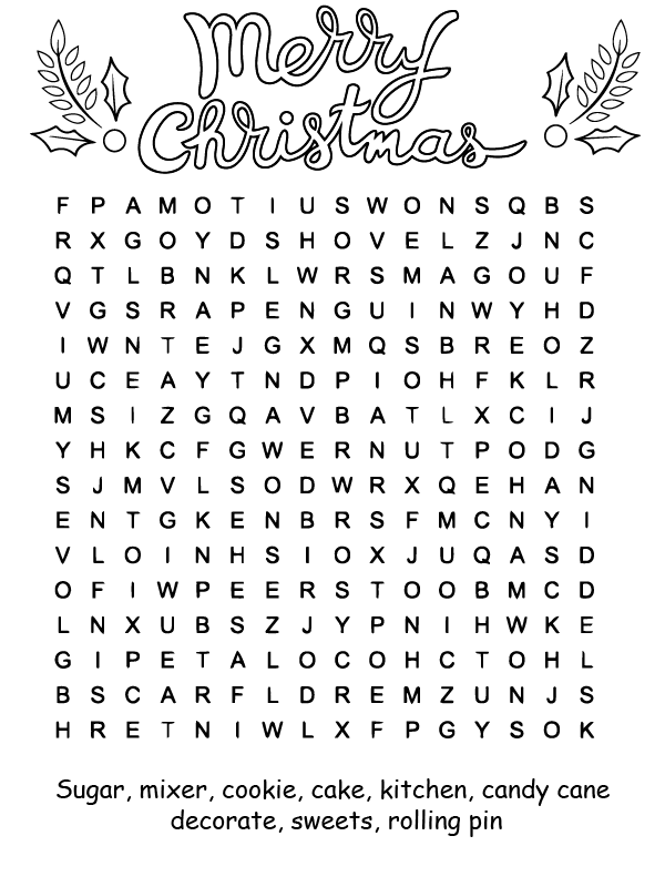 Fun Christmas Word Search Färbung Seite - Kostenlose druckbare ...