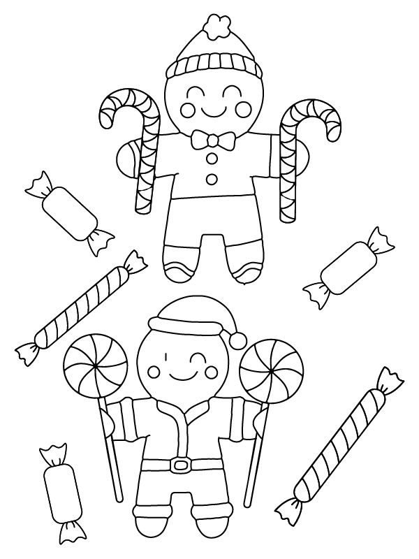 Two Gingerbread Man Coloring Page - Free Printable Coloring Pages for Kids