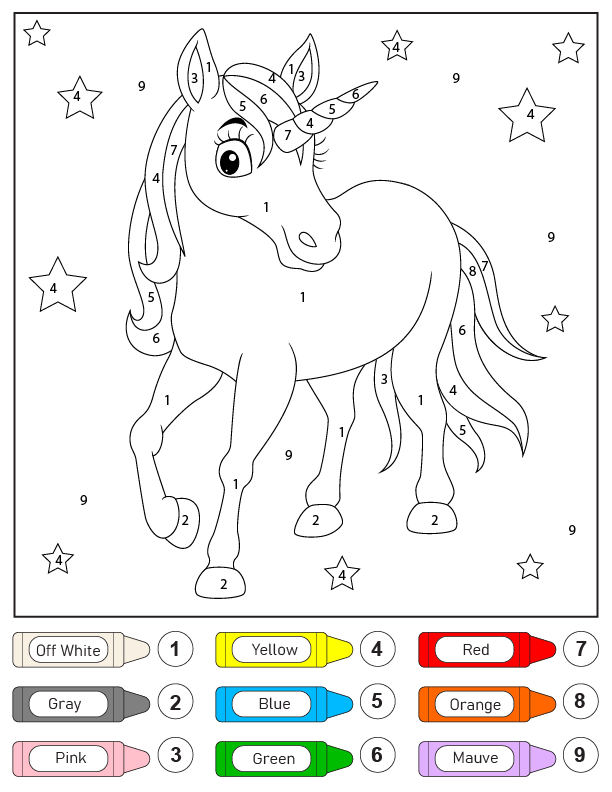Unicorn Color By Number Coloring Page
