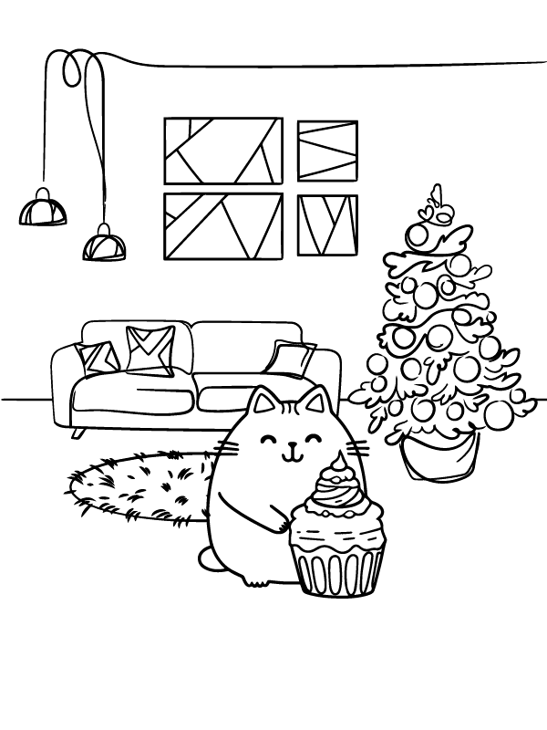 Pusheen Christmas Coloring Page