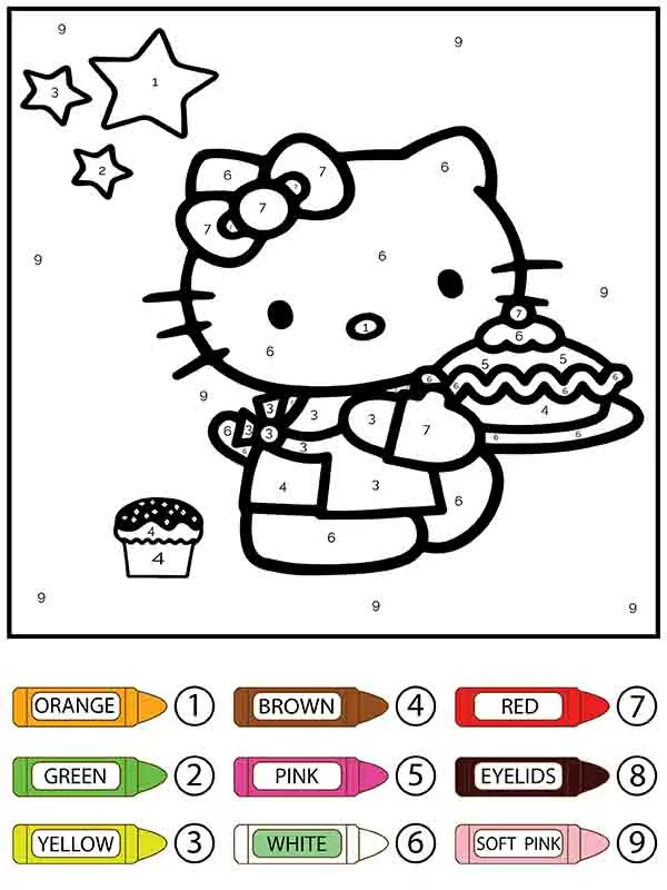 Cute Hello Kitty with Stars Color By Number Coloring Page - Free ...