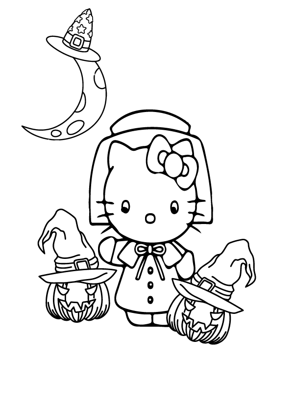 Hello Kitty Halloween Coloring Page