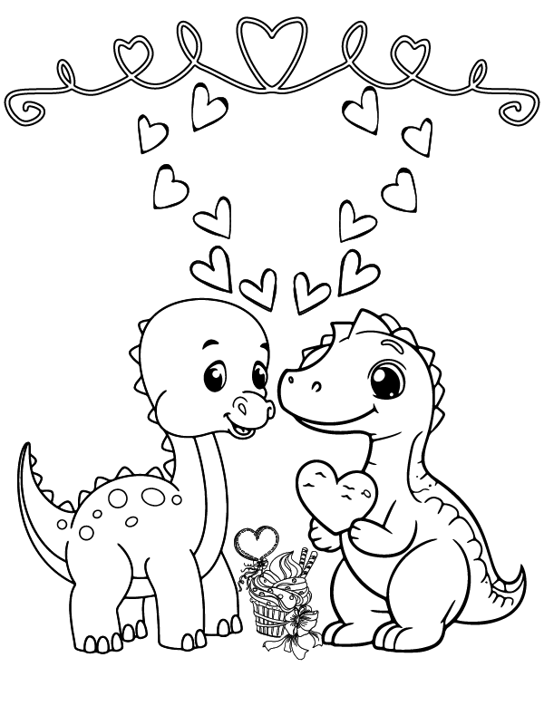 Dinosaur Valentines Coloring Page