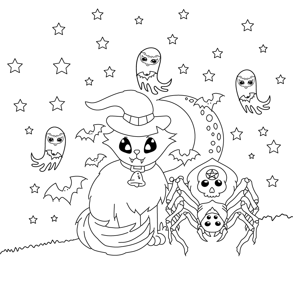 Kawaii Owl and Creepy Tree Coloring Page - Free Printable Coloring