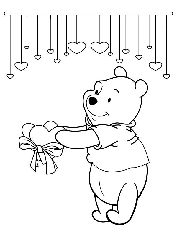 Winnie the Pooh Valentines Coloring Page