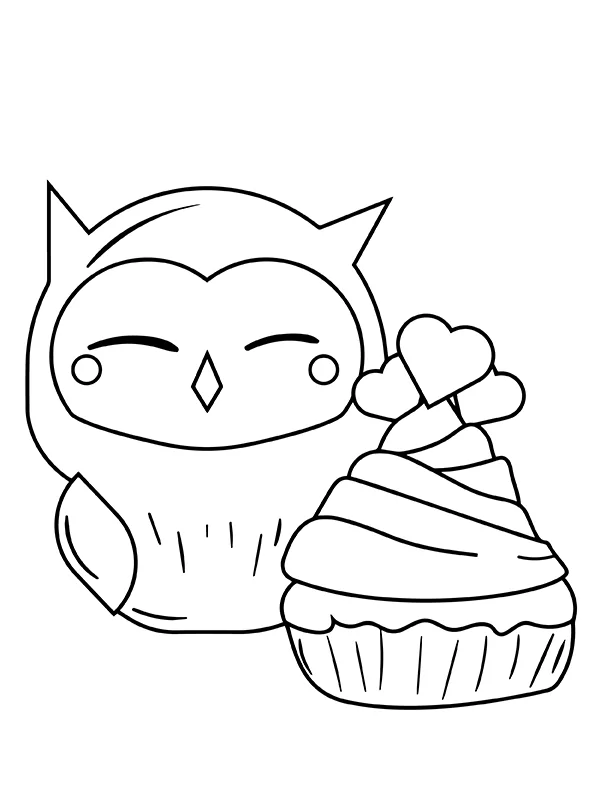 Owl With Valentine Cupcake Färbung Seite - Kostenlose druckbare ...