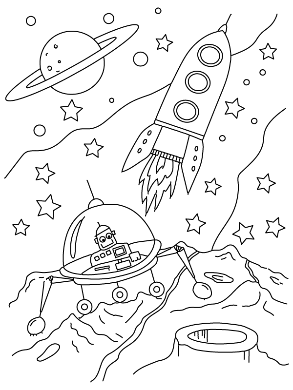 Artistic Space with Rocket Coloring Page - Free Printable Coloring ...