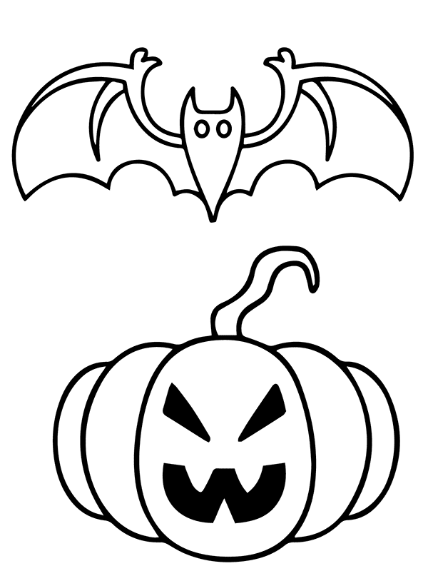 Simple Halloween Bat and Pumpkin Coloring Page Free Printable