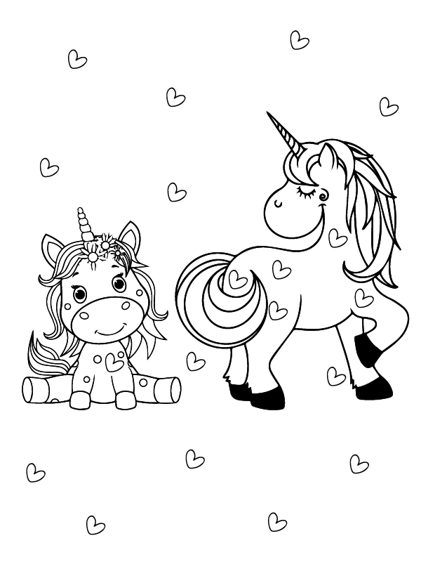 Unicorn Valentines Coloring Page