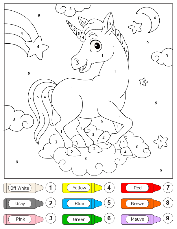 Unicorn Color By Number Coloring Page