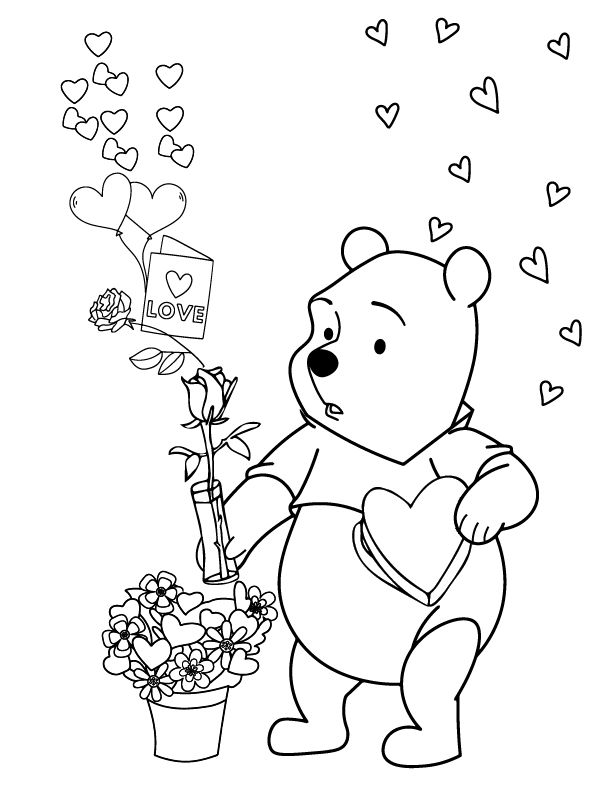 Winnie The Pooh Valentines Coloring Page